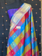 Pure Katan Silk Banarasi - Multi Color Purple Kadwa
