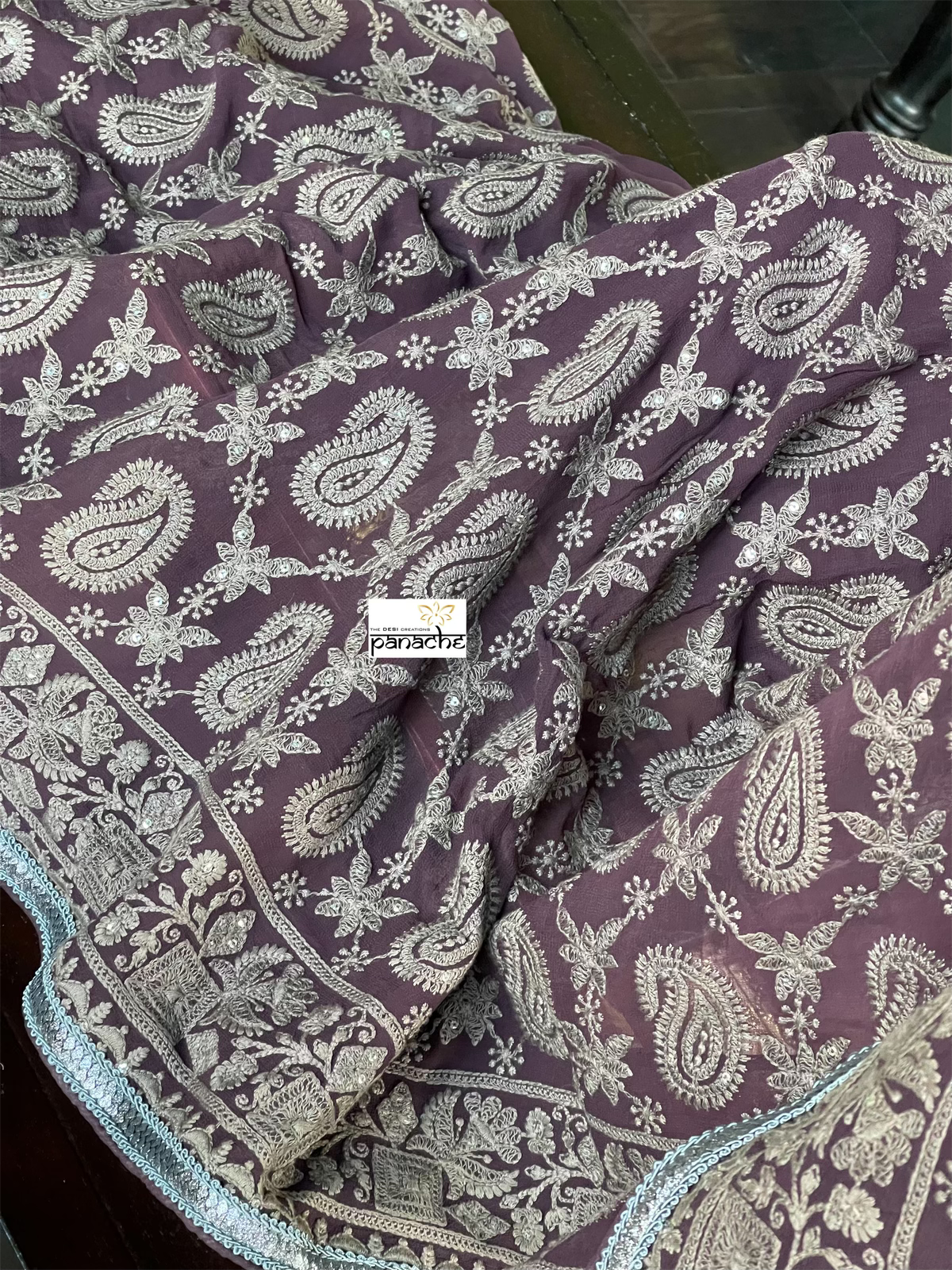 Designer Pure Georgette Chikankari - Dark Chocolate