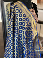 Silk Cotton Dupatta - Blue Golden Zari