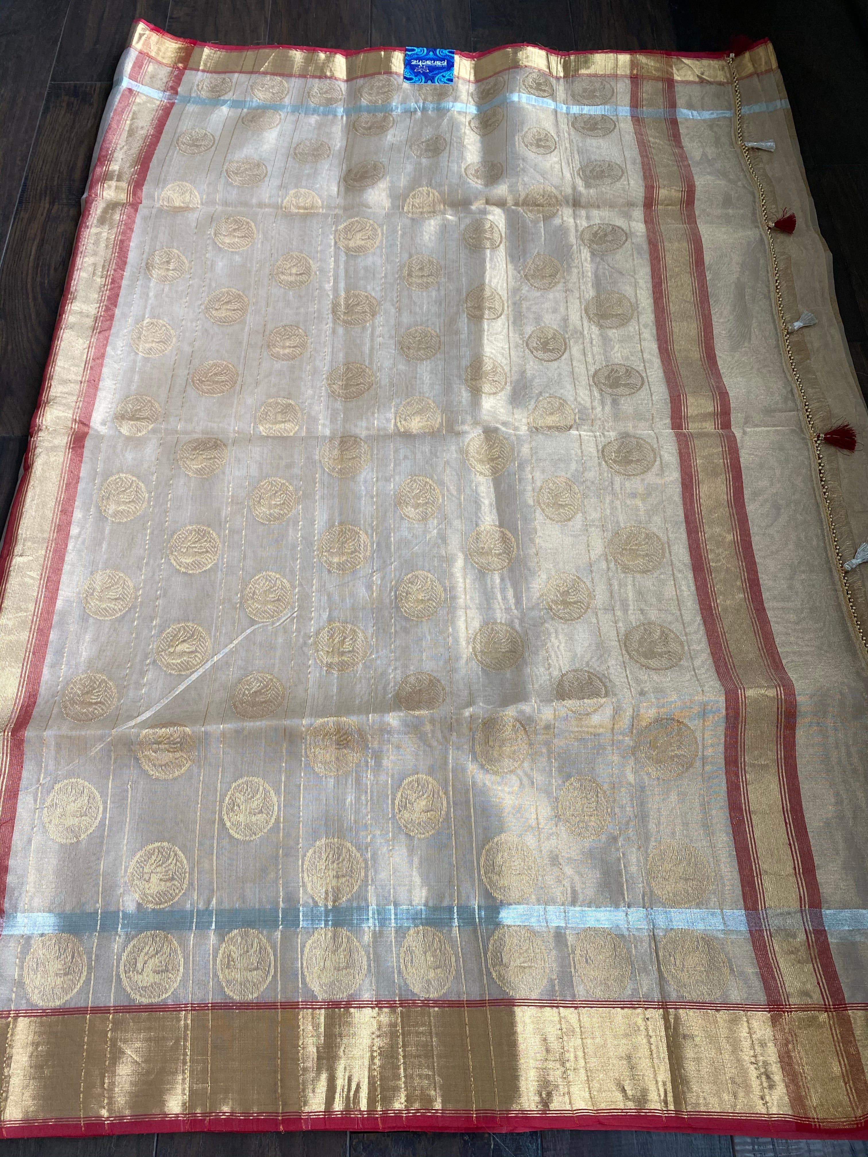Tissue Chanderi Silk - Golden Beige Maroon