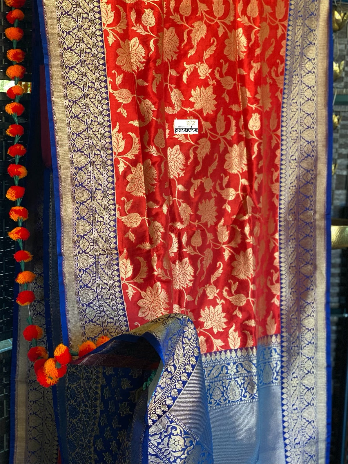 Pure Silk Banarasi - Red Blue