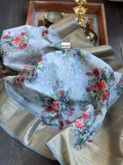 Mulmul Banarasi Floral - Grey Multi color