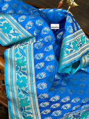 Pure Katan Silk Banarasi - Royal Blue Firozi Antique Zari