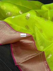 Chanderi Organza Silk - Neon Green Magenta Meenakari