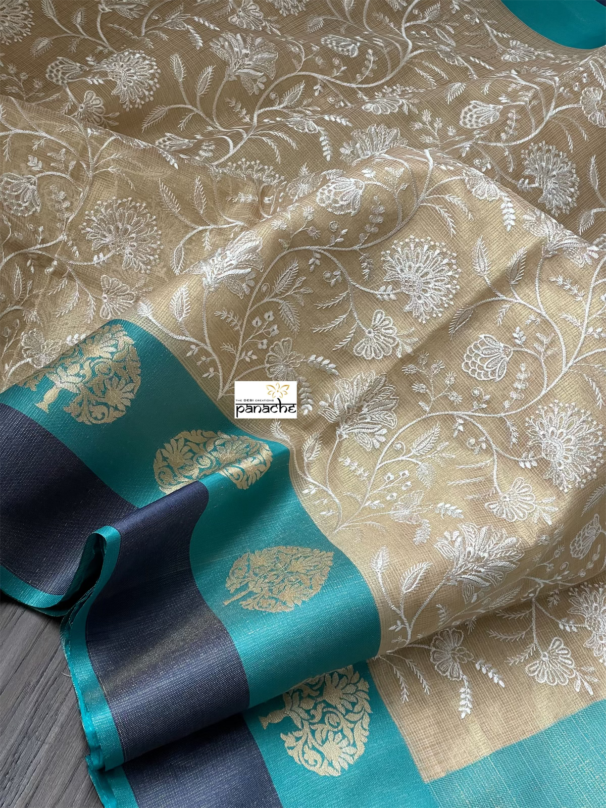 Tissue Kota Silk Embroidered - Golden Beige FIrozi