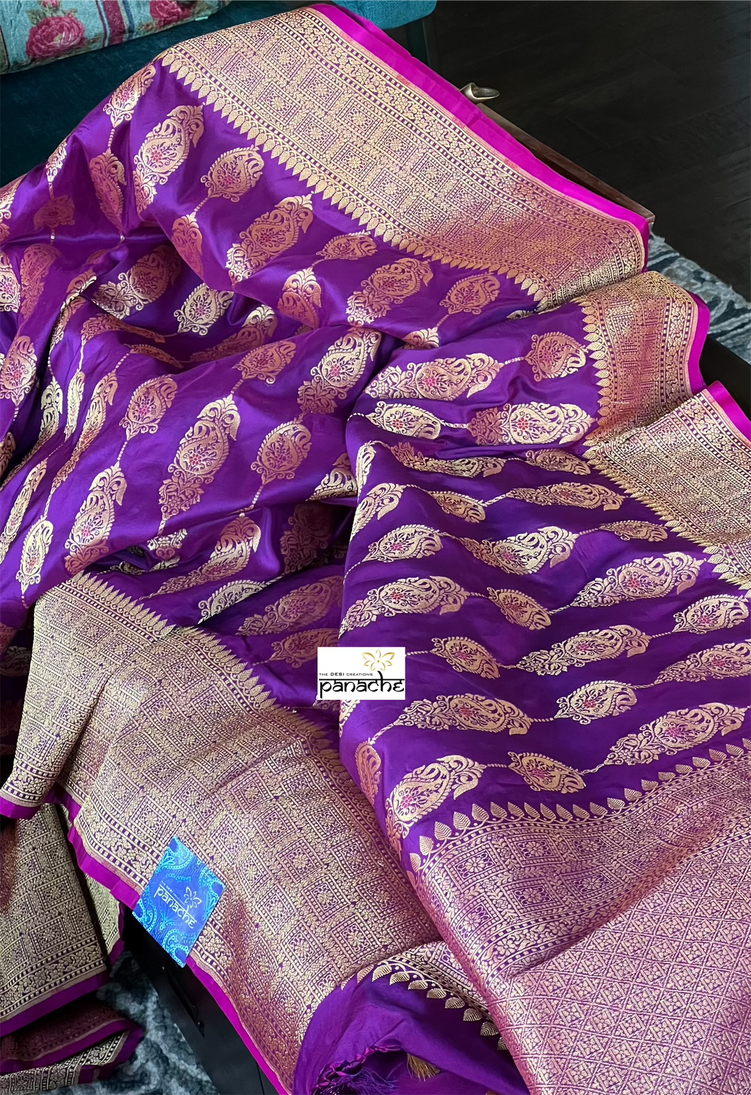 Pure Silk Katan Banarasi- Purple Antique Zari