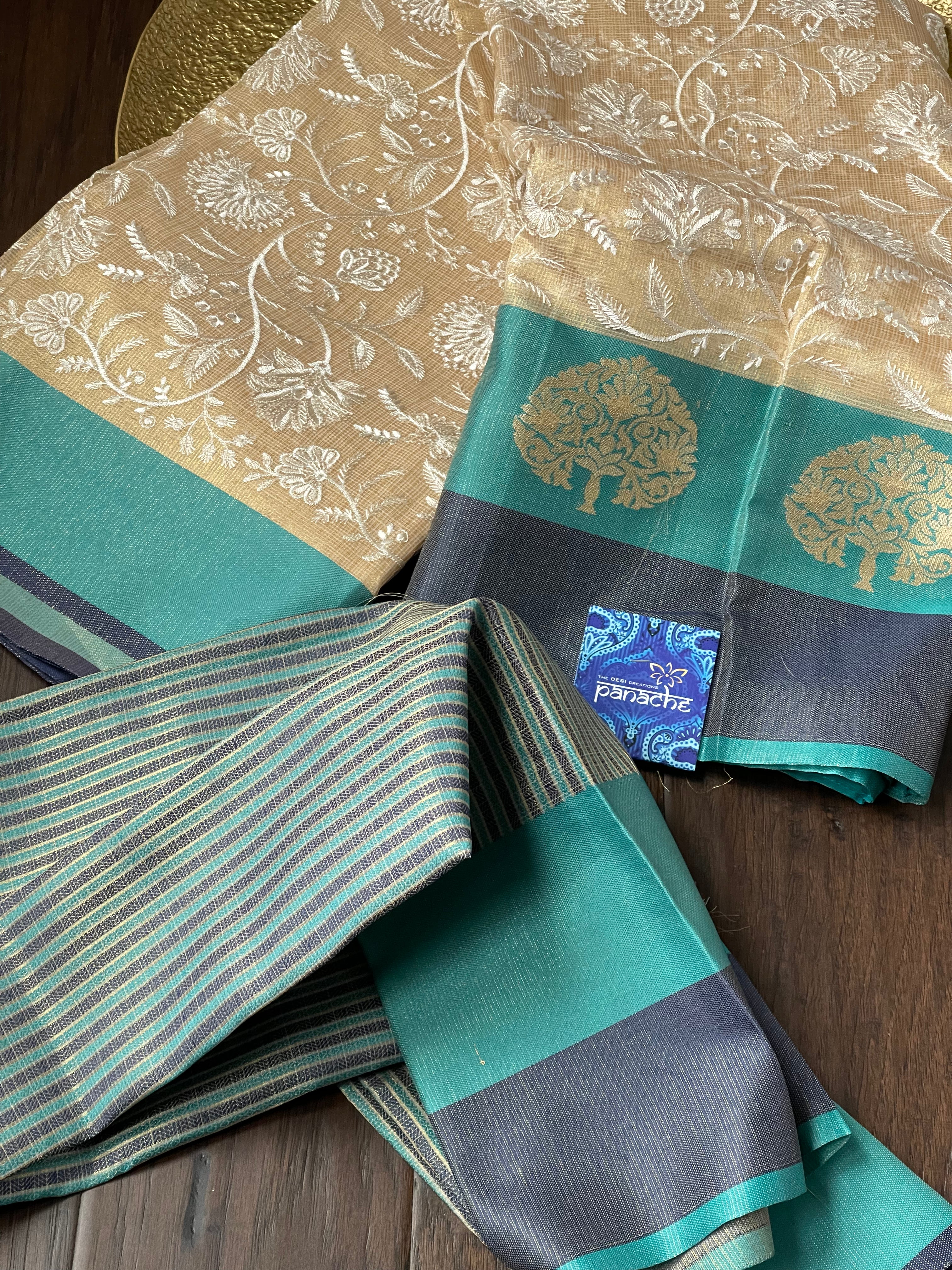 Tissue Kota Silk Embroidered - Golden Beige FIrozi