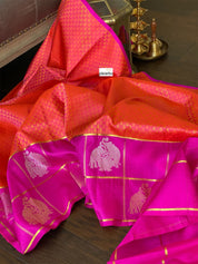 Silk Kanjivaram - Pink Orange Dual Shaded