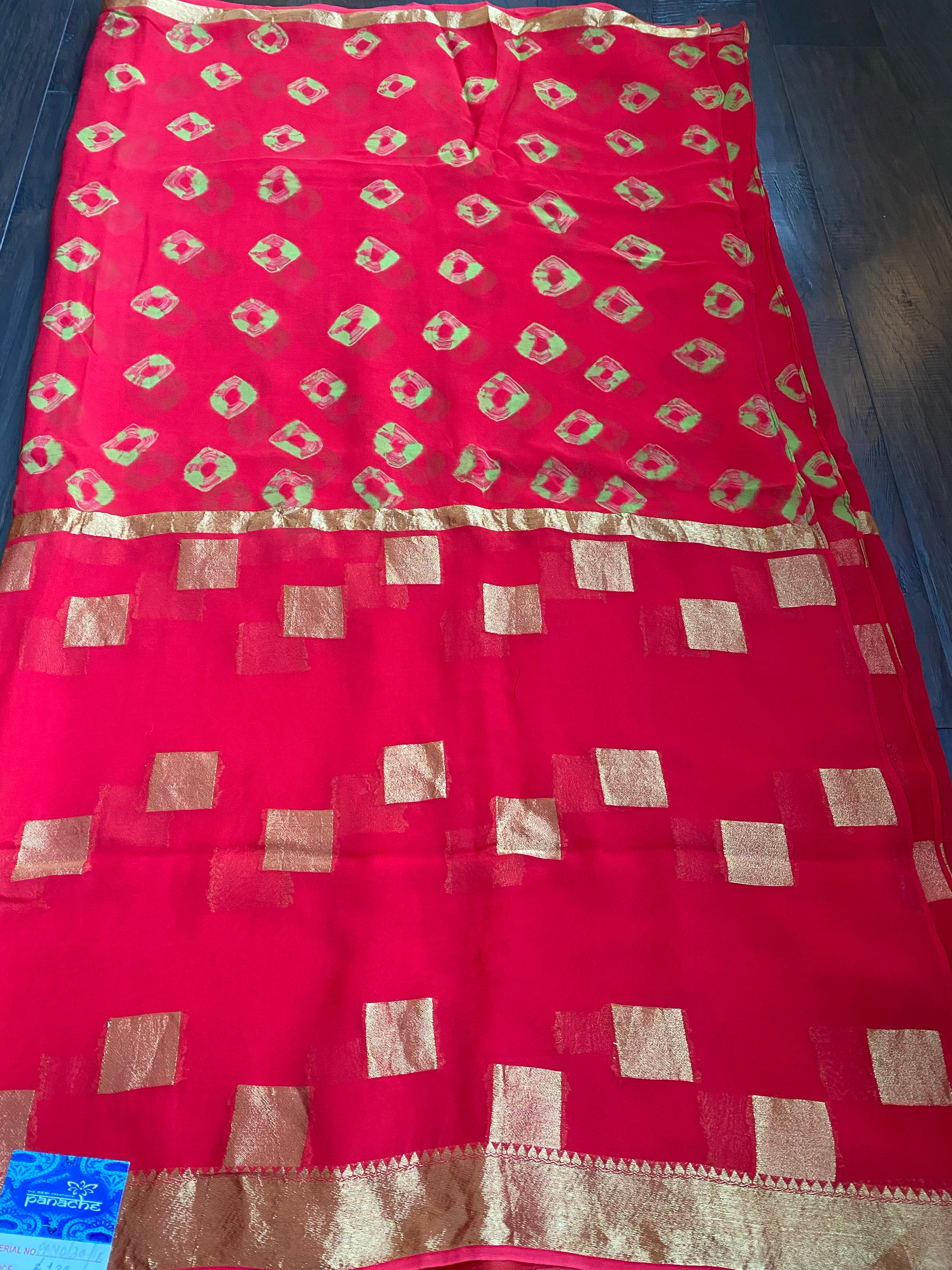 Designer Bandhani Georgette - Red Green