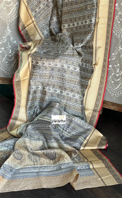 Muga Silk - Beige Black Printed
