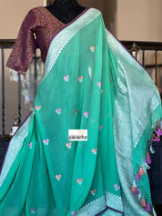 Khaddi Georgette Banarasi - Green Purple Khadhua Woven