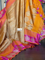 Pure Silk Brocade Banarasi - Mustard Yellow Kadwa Woven