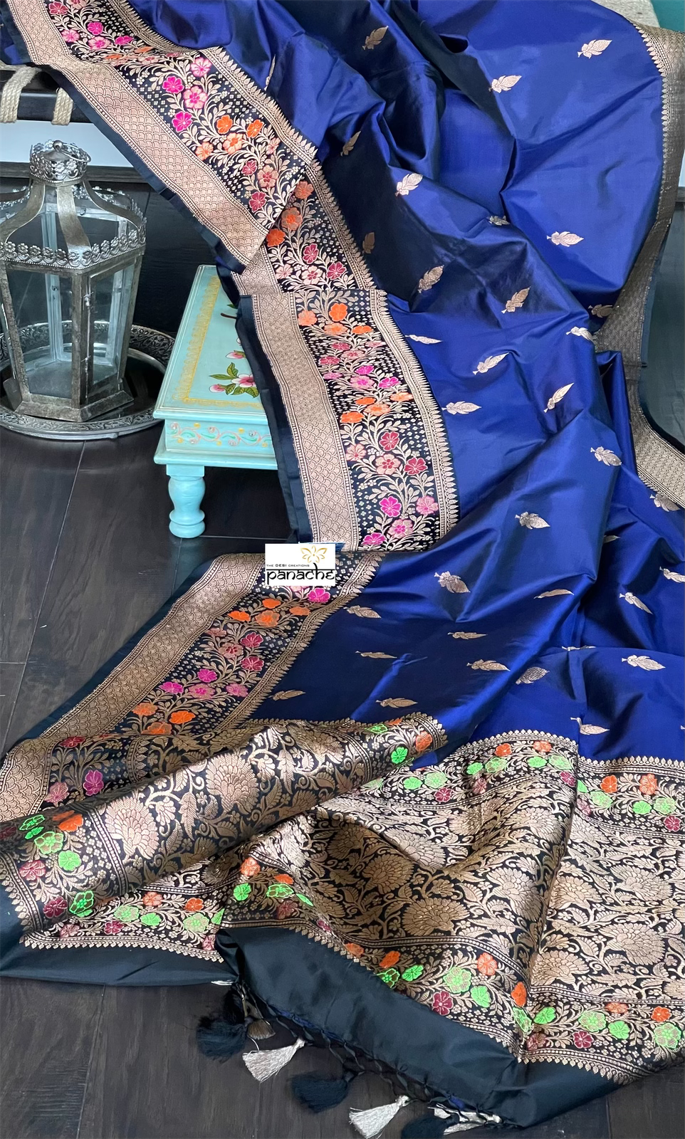 Katan Silk Banarasi -  Navy Blue Kadwa