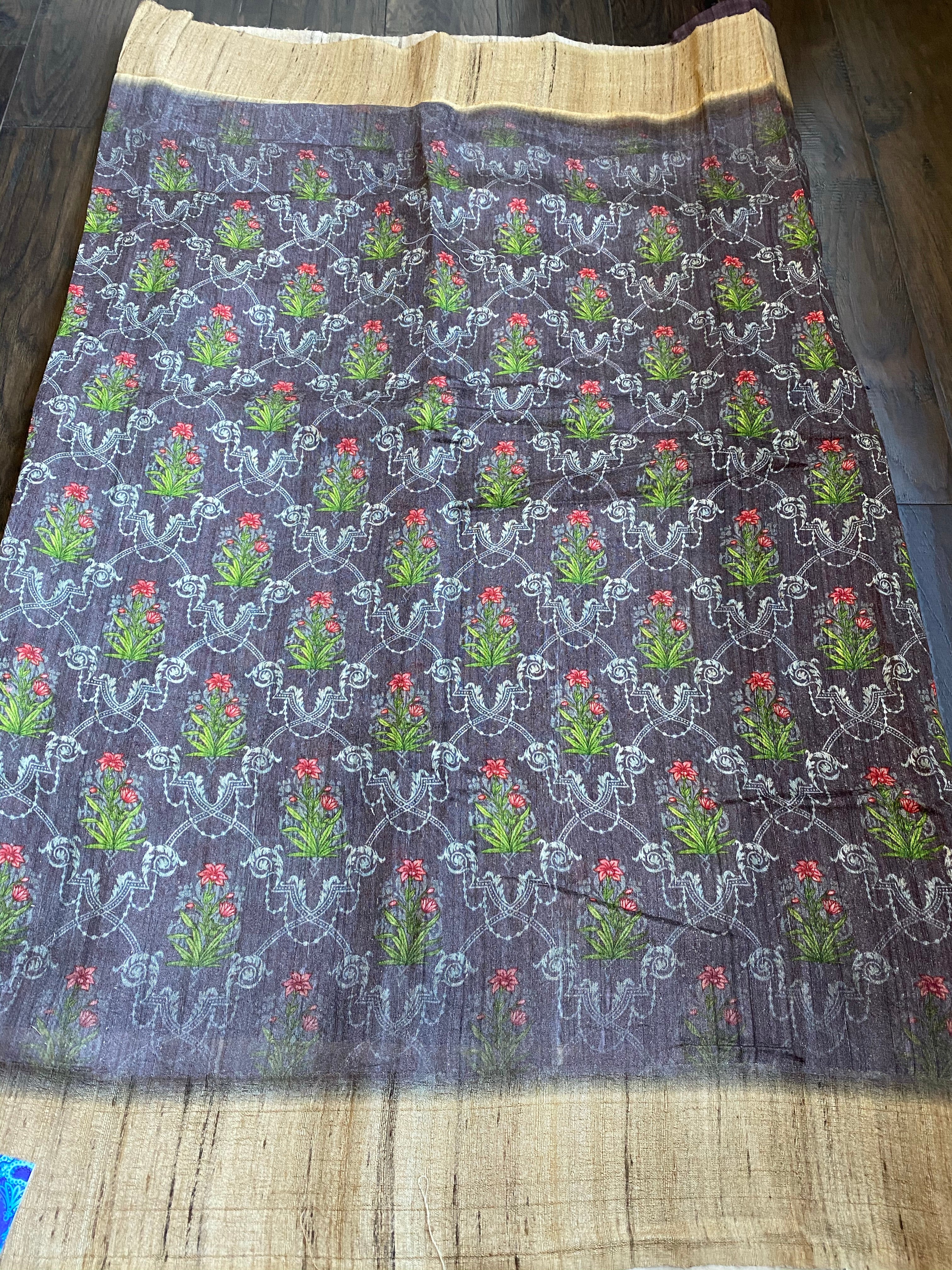 Pure Gicha Tussar Silk - Mauve  Brown Digital Printed