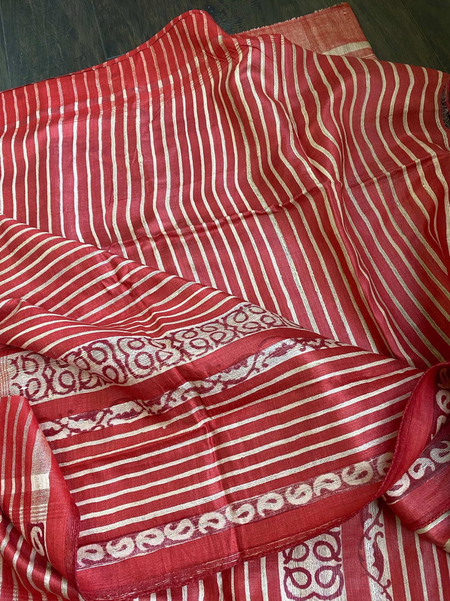 Tussar Gicha Scripted - Beige Red Black Printed