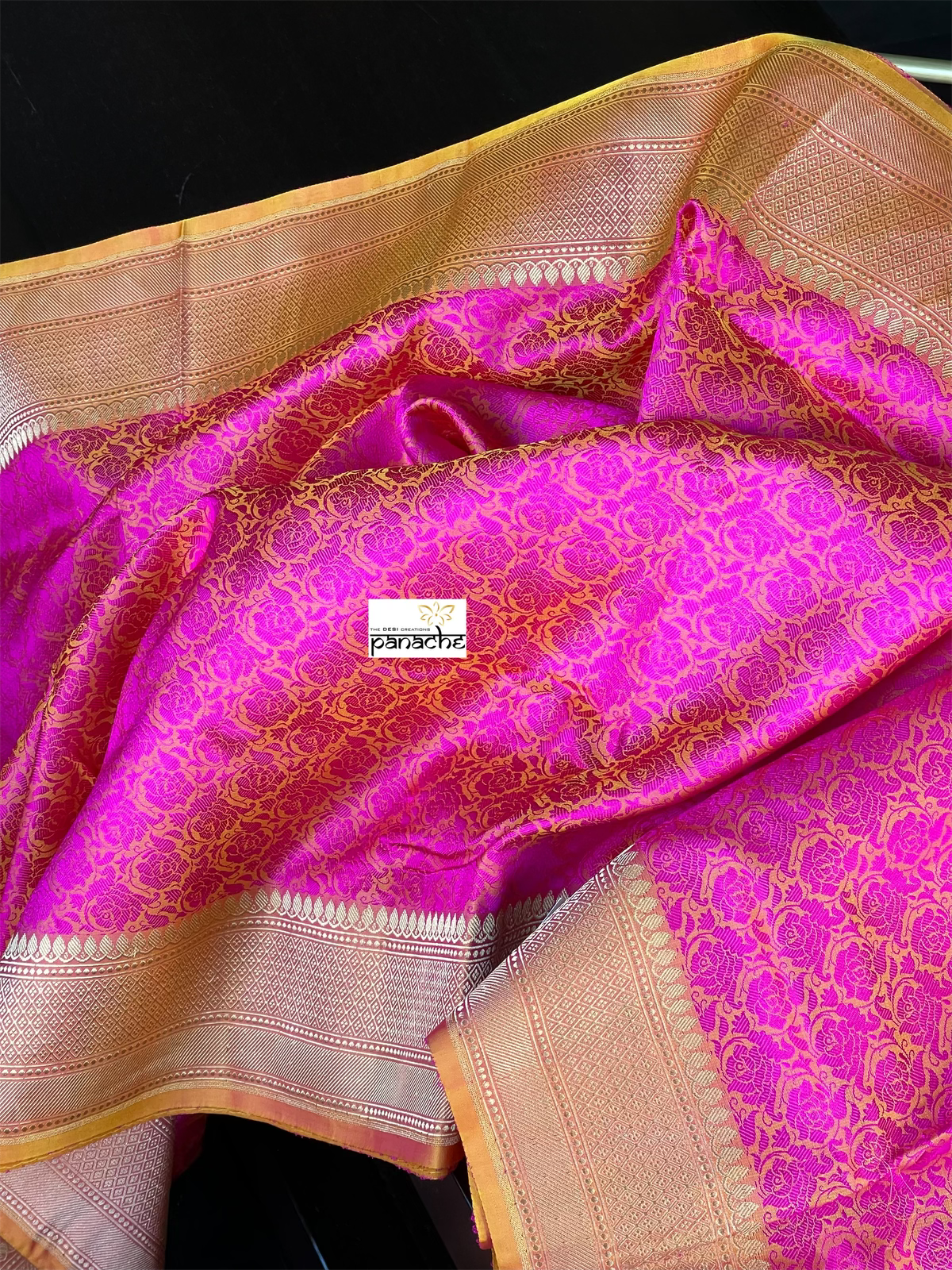 Katan Silk Tanchui Banarasi - Magenta Pink Antique Zari