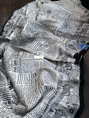 Pure Bishnupur Silk -  Offwhite Black Newspaper Printed