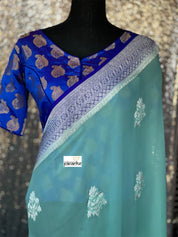 Chiffon Georgette Silk Banarasi - Mint Green Purplish blue