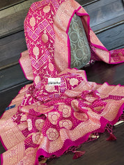 Bandhej Khaddi Georgette Banarasi - Magenta Pink