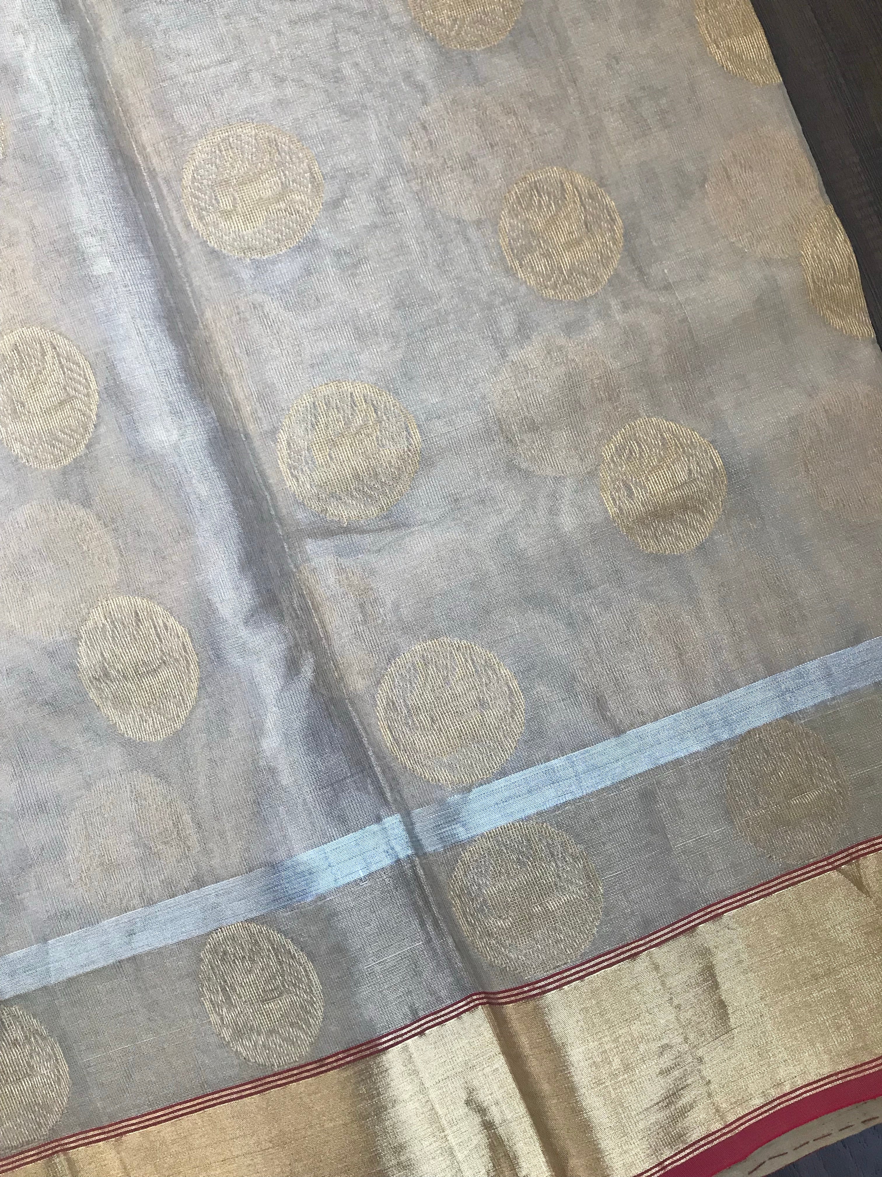 Tissue Chanderi Silk - Golden Beige Maroon