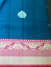 Exclusive Pure Tussar Silk Benarasi - Teal and Pink