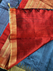 Pure Raw Silk -  Grey Body Red Pallu