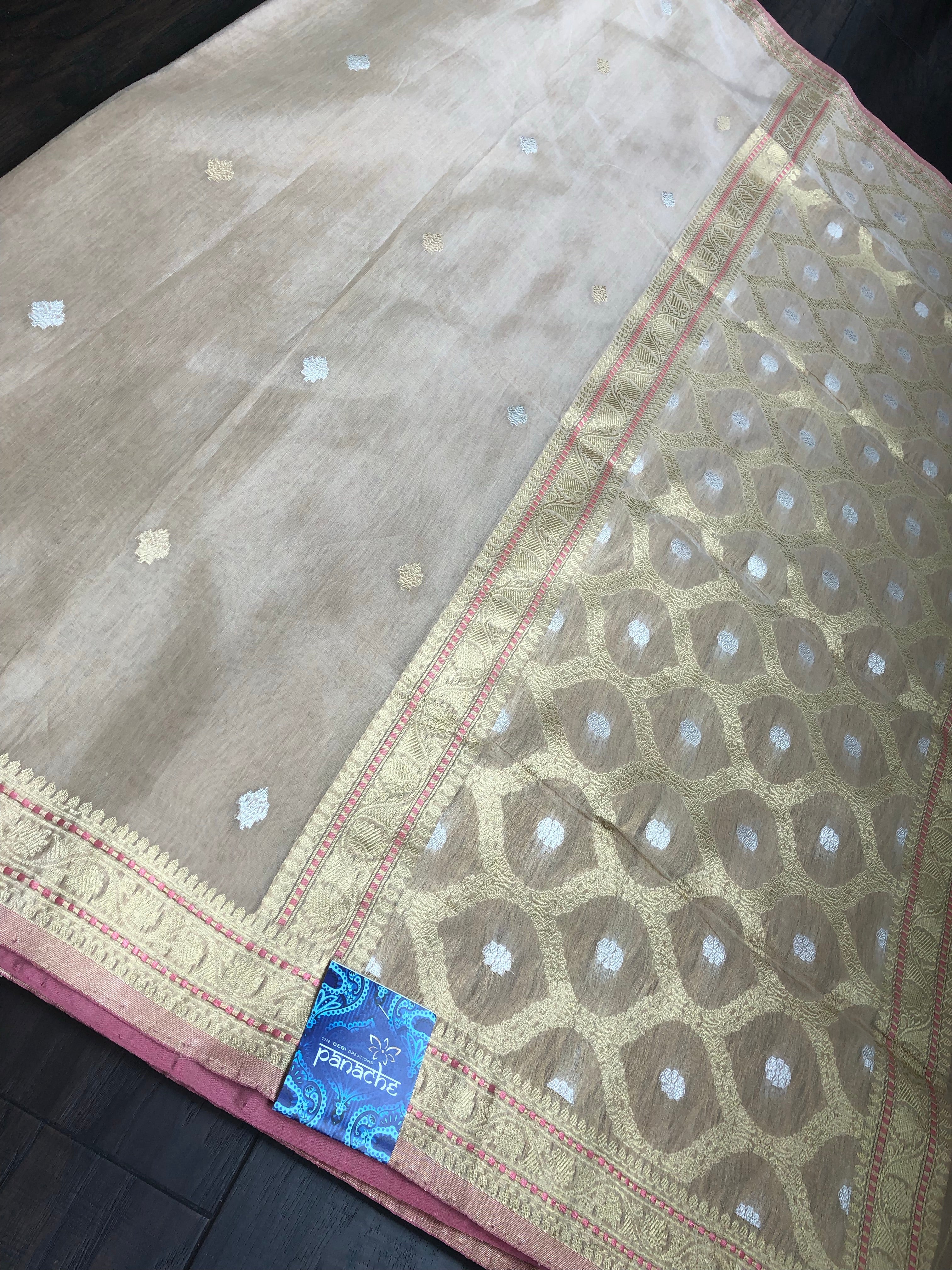Kora Banarasi - Cream Beige Kadwa woven