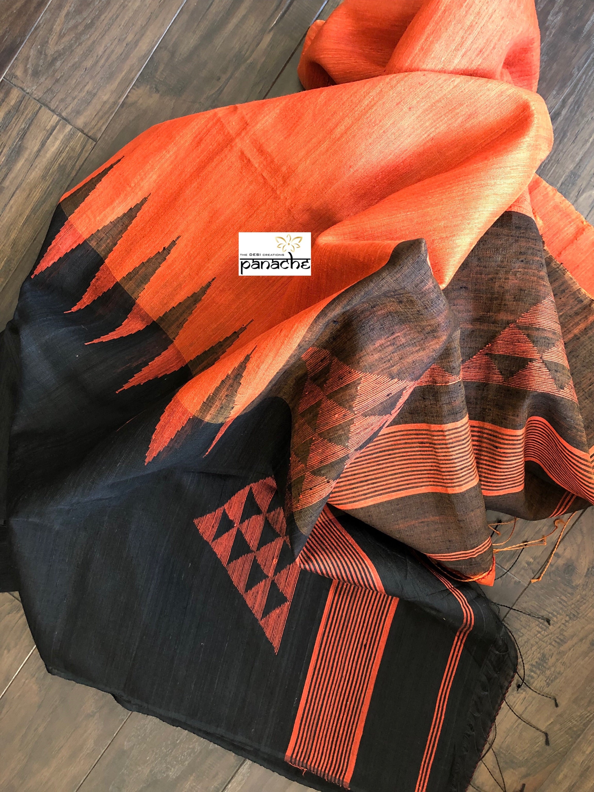 Matka Silk - Rust Black Jaamdani Weave
