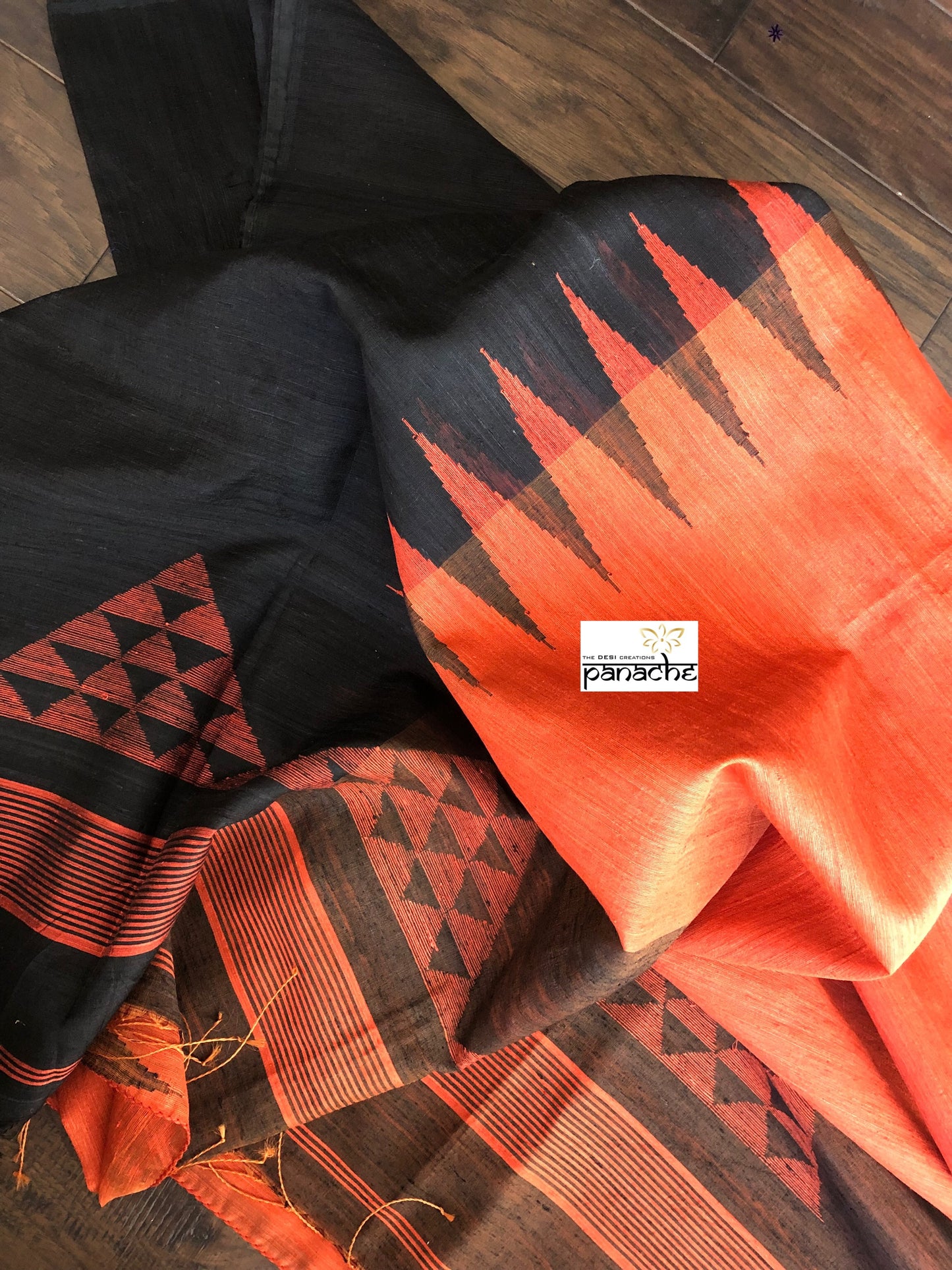 Matka Silk - Rust Black Jaamdani Weave