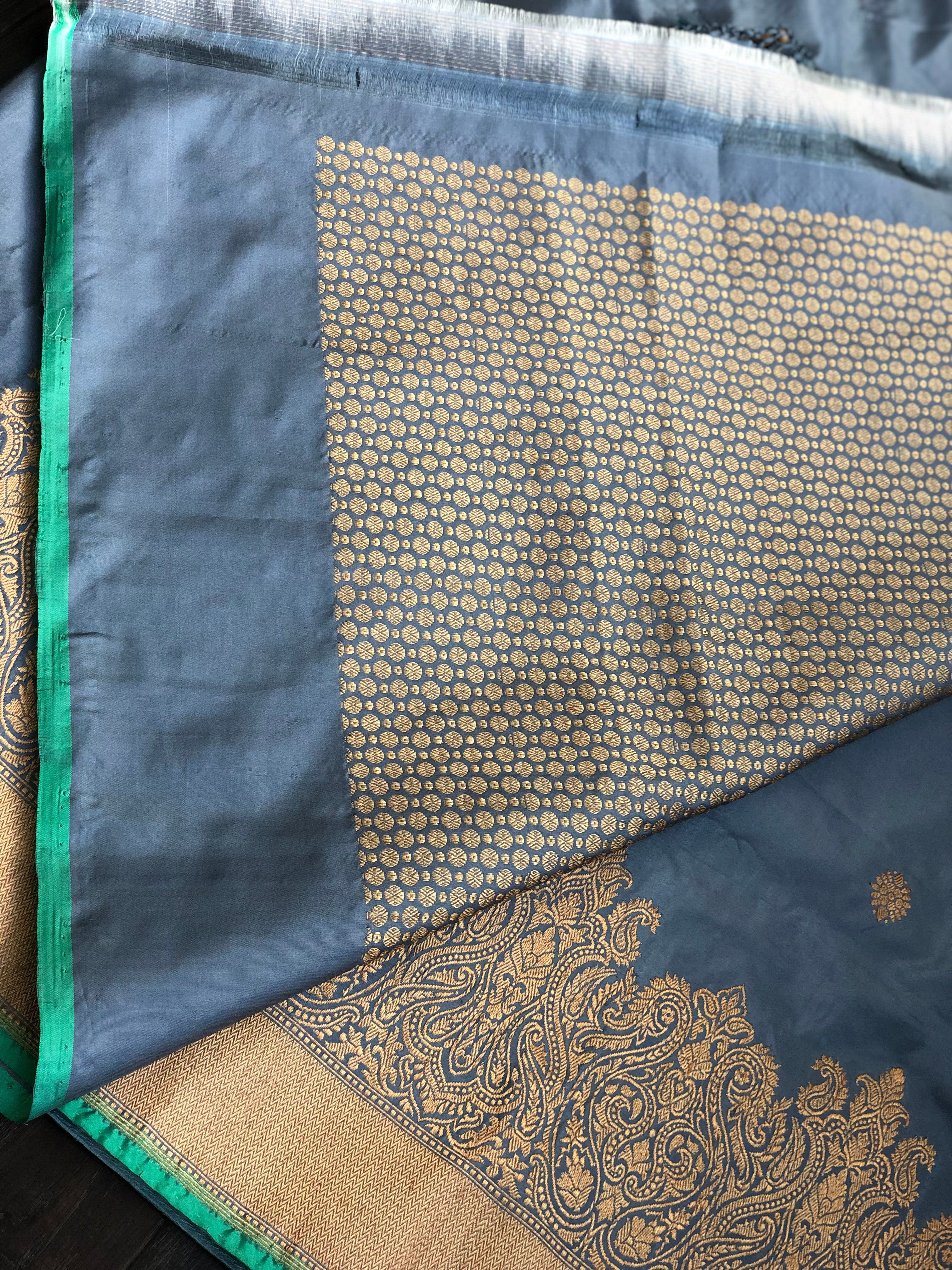 Katan Silk Banarasi - Grey Zari Woven