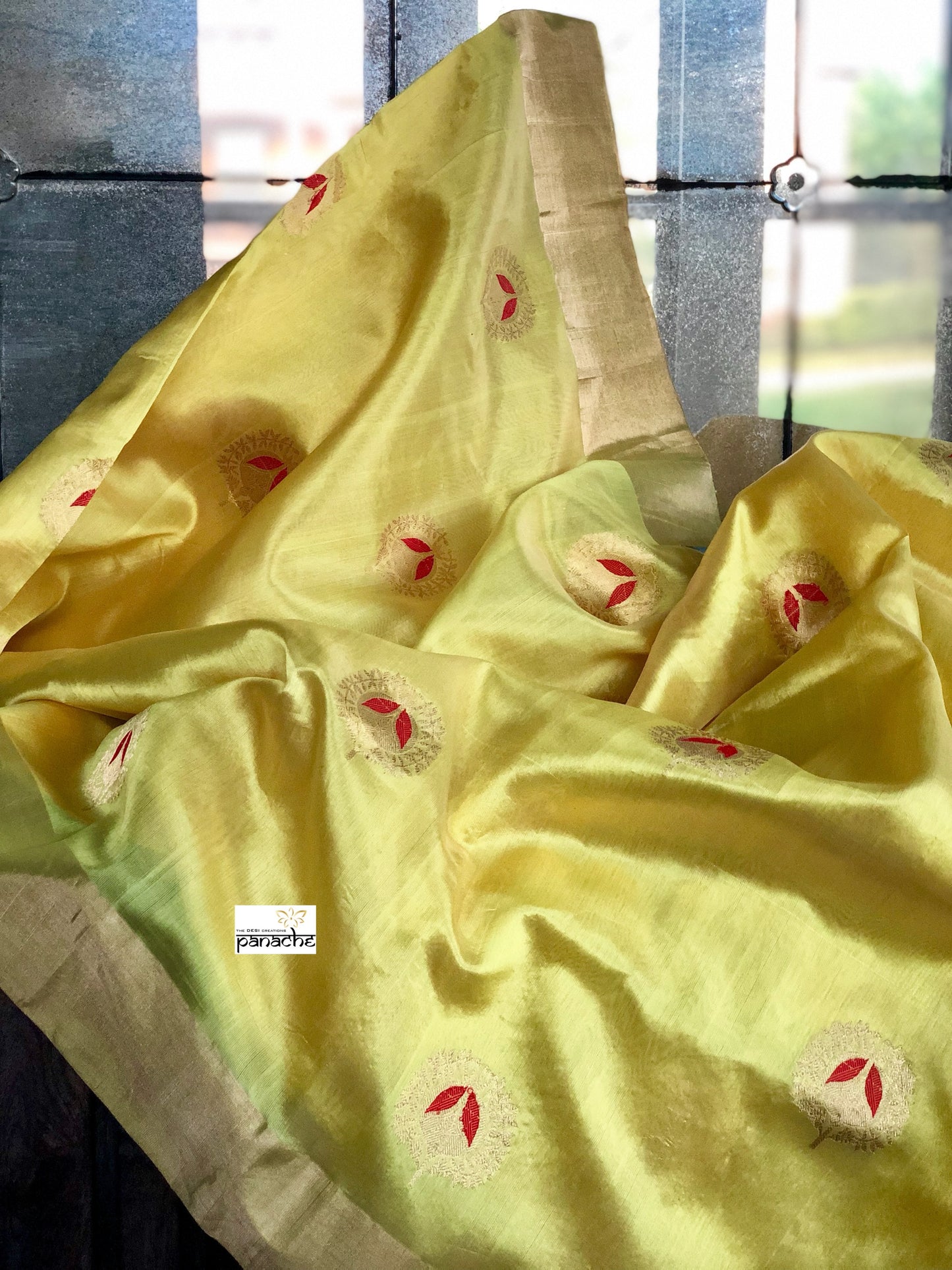 Pure Chanderi Silk - Yellow Red Eknaliya Woven