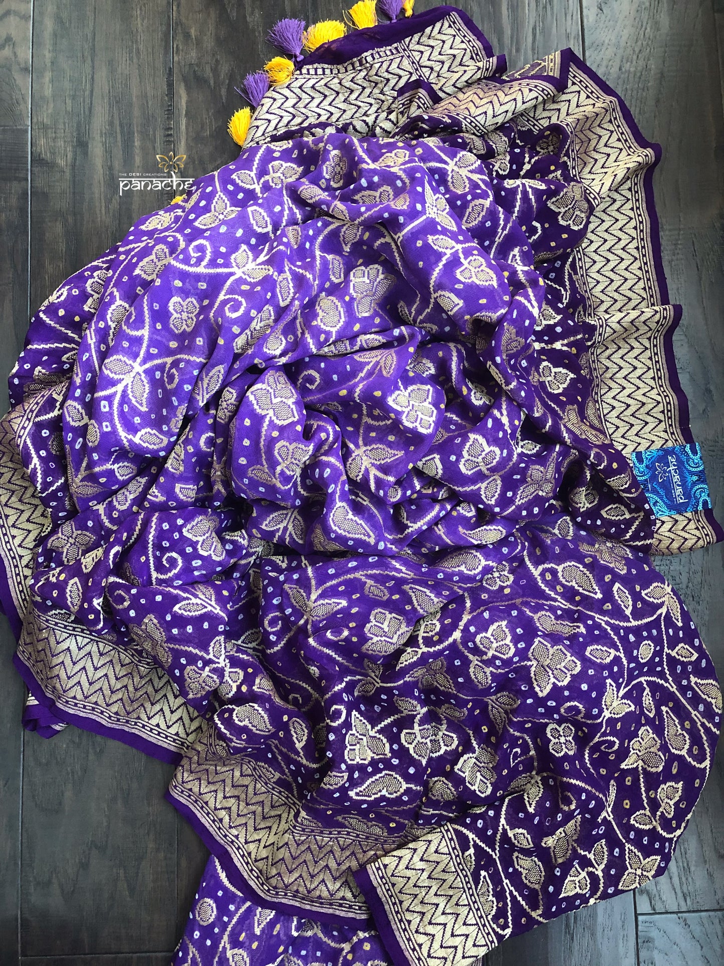 Bandhej Khaddi Georgette Banarasi - Purple Bandhej