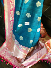 Exclusive Pure Tussar Silk Benarasi - Teal and Pink