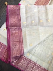 Tissue Chanderi Silk - Golden Beige Magenta Meenakari