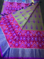 Patan Silk Patola - Green Magenta Dual Shaded