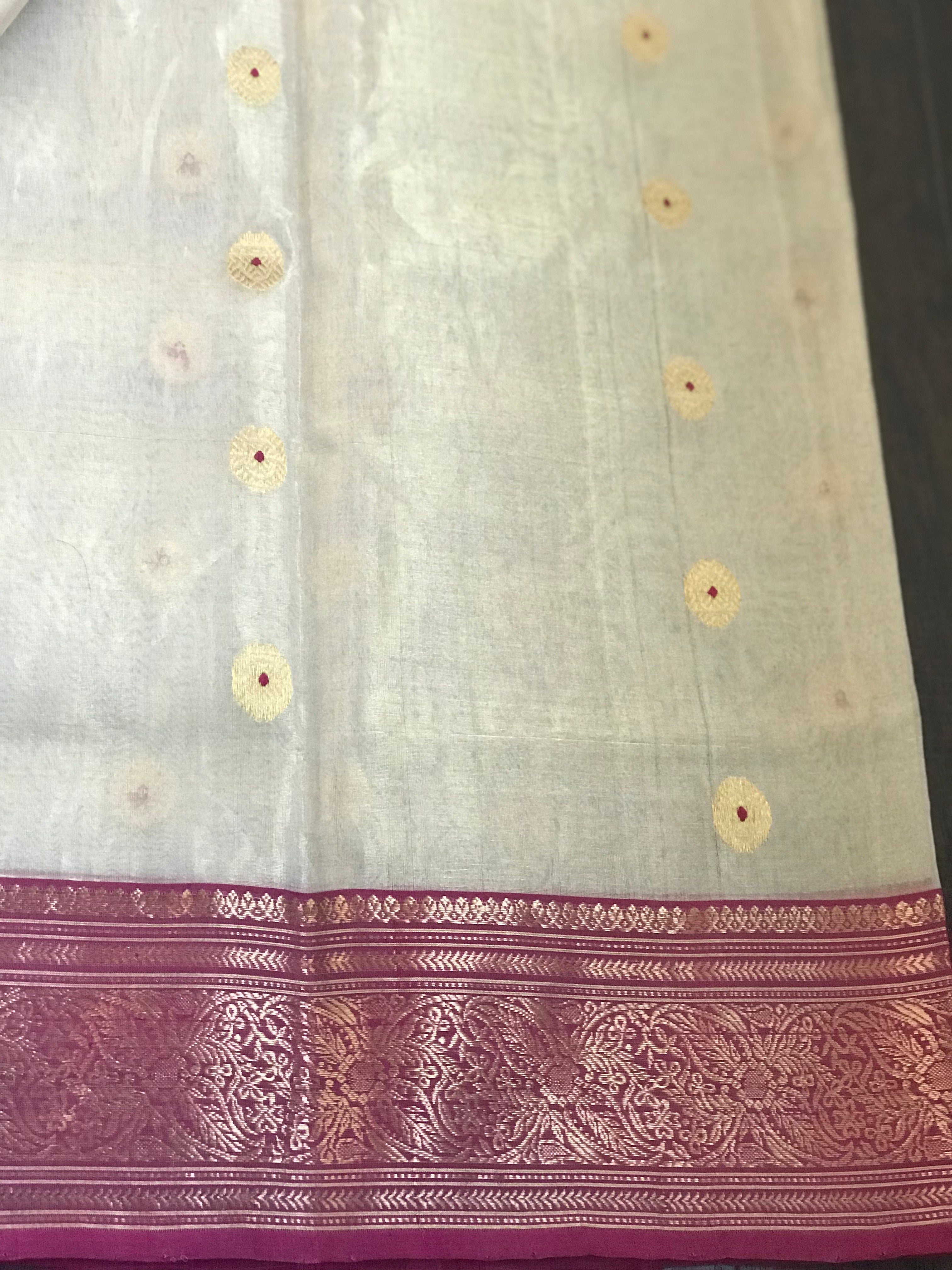 Tissue Chanderi Silk - Golden Beige Magenta Meenakari