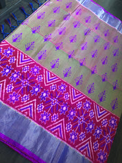 Patan Silk Patola - Green Magenta Dual Shaded