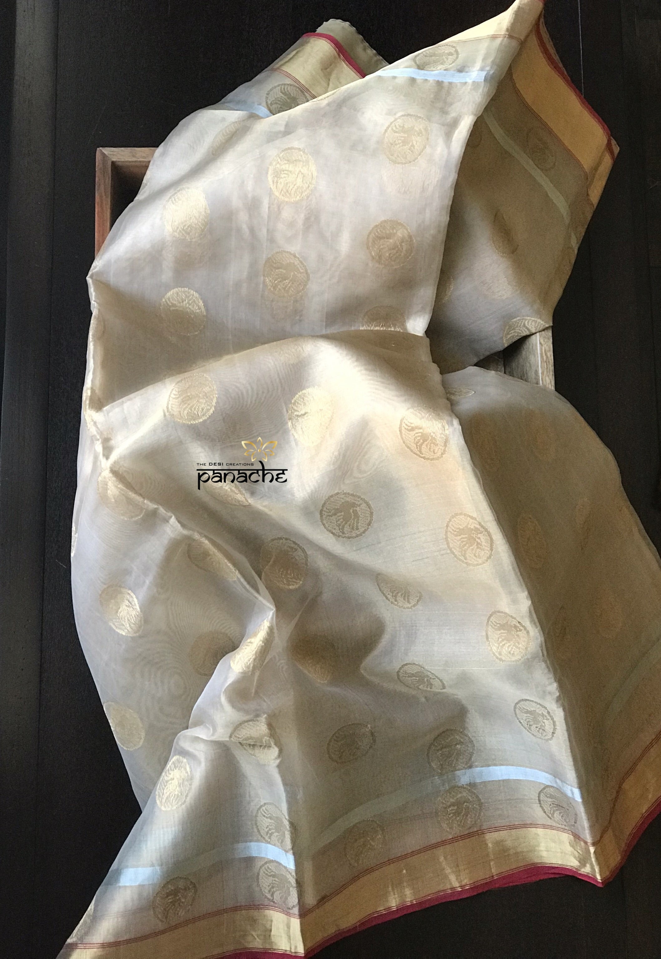 Tissue Chanderi Silk - Golden Beige Maroon