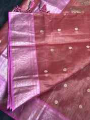 Tissue Chanderi Silk - Orangish Peach Lavender